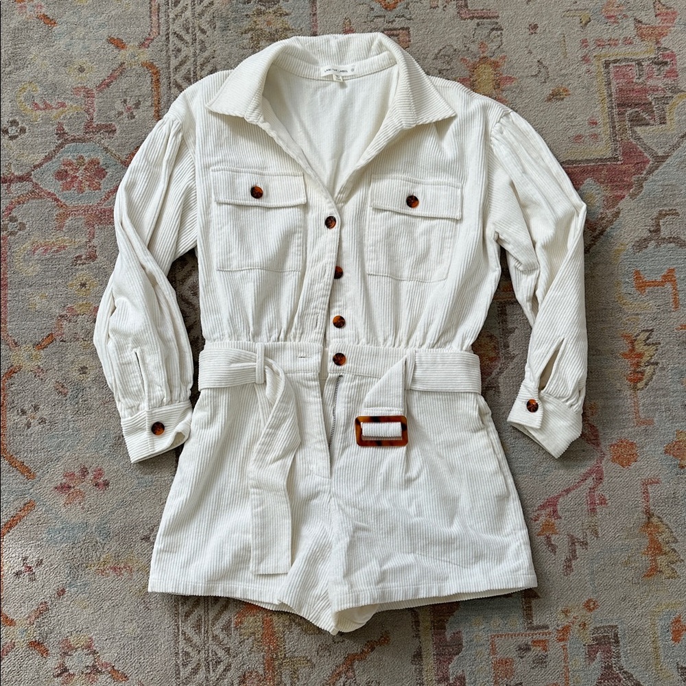 LANI THE LABEL White Corduroy Button-Up Romper